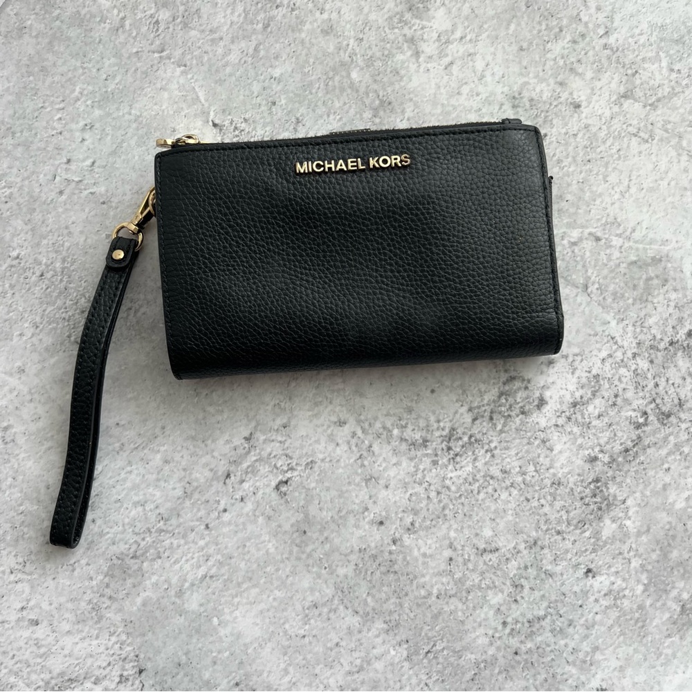 Michael Kors Black Leather Wristlet Wallet